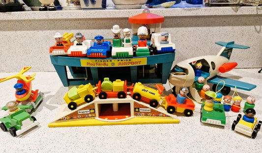 Vintage Fisher Price Little People Airport Set: 1970s Plane, Helicopter & Figures