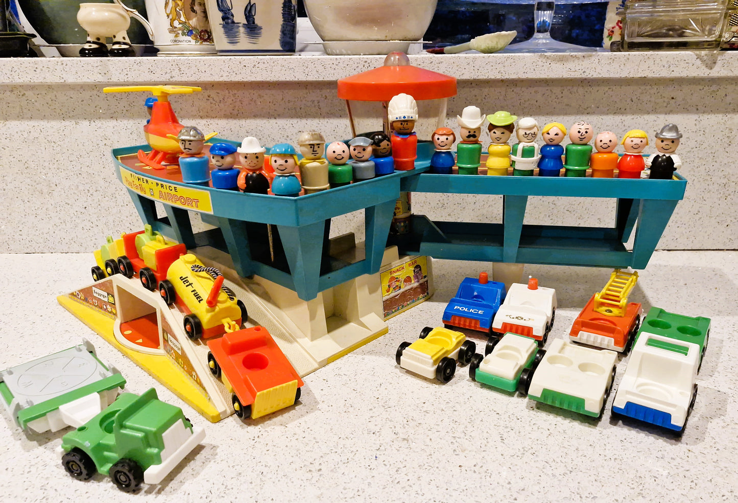 Vintage Fisher Price Little People Airport Set: 1970s Plane, Helicopter & Figures