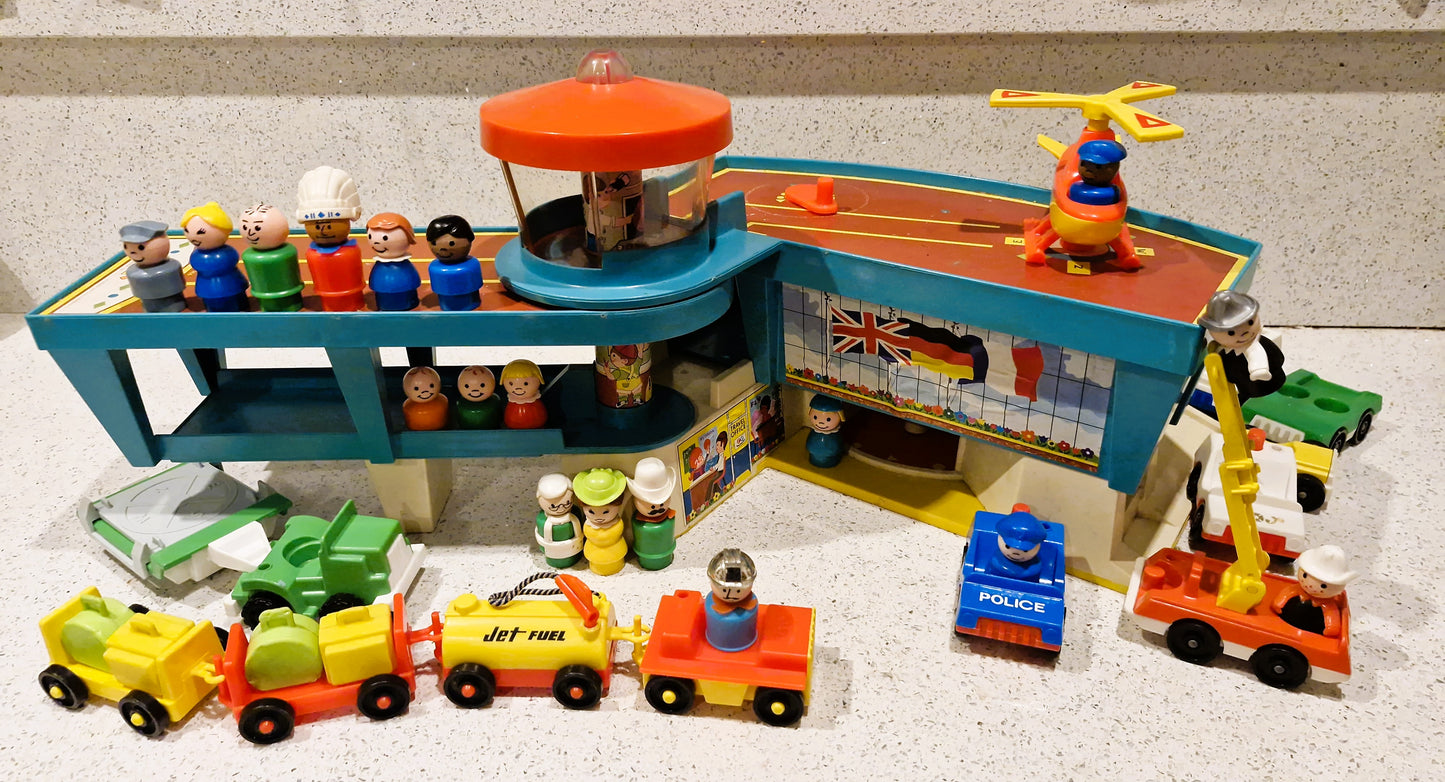 Vintage Fisher Price Little People Airport Set: 1970s Plane, Helicopter & Figures
