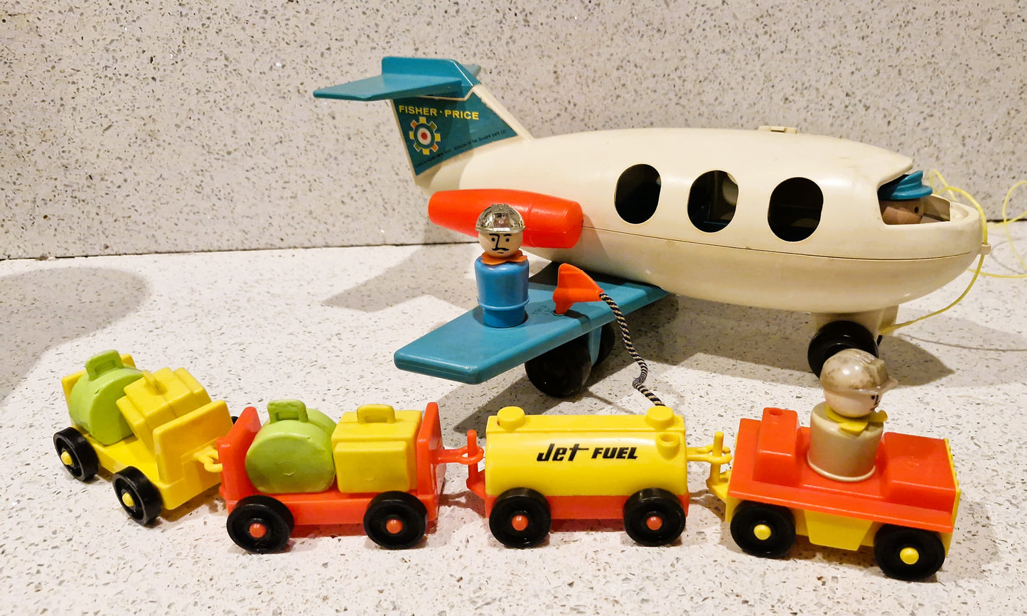 Vintage Fisher Price Little People Airport Set: 1970s Plane, Helicopter & Figures