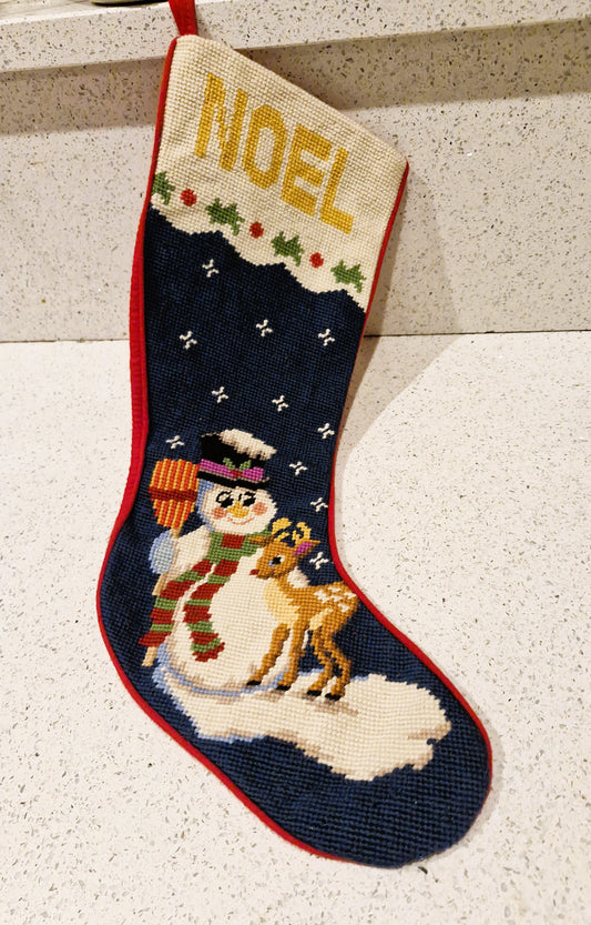 Vintage Christmas Stocking, Teddy Bear, Tapestry Stocking, Hand Made, Unique
