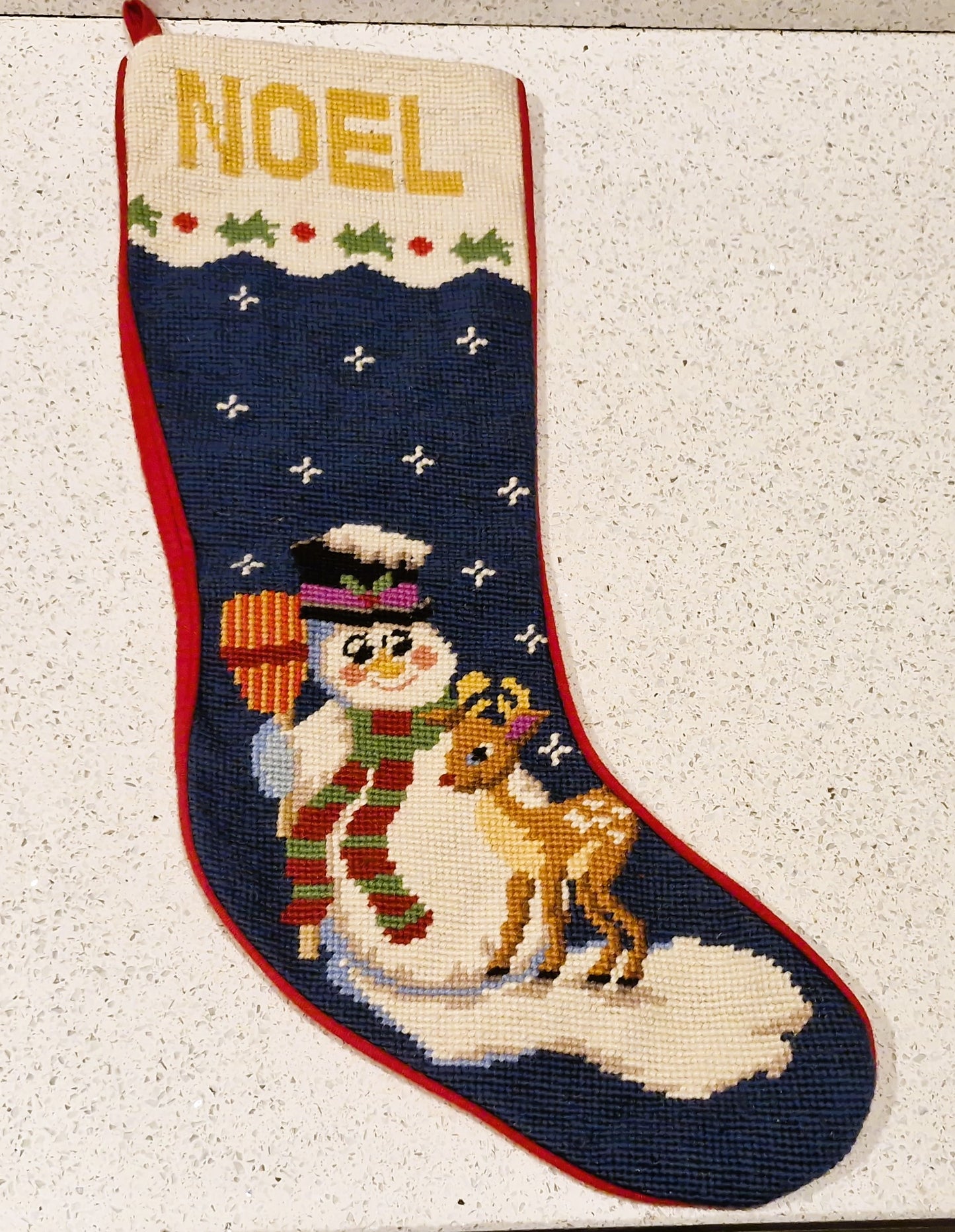 Vintage Christmas Stocking, Teddy Bear, Tapestry Stocking, Hand Made, Unique