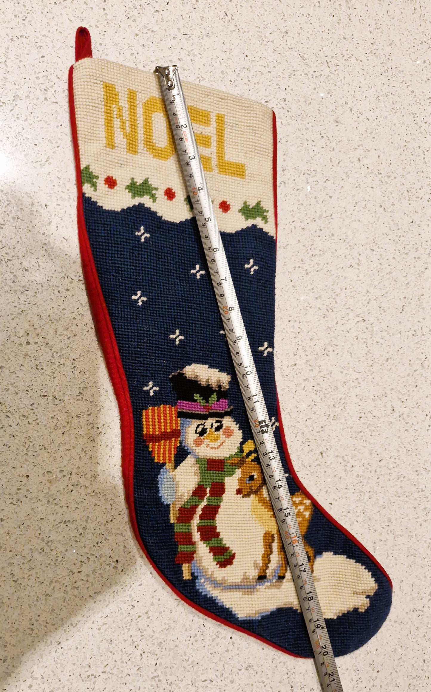 Vintage Christmas Stocking, Teddy Bear, Tapestry Stocking, Hand Made, Unique