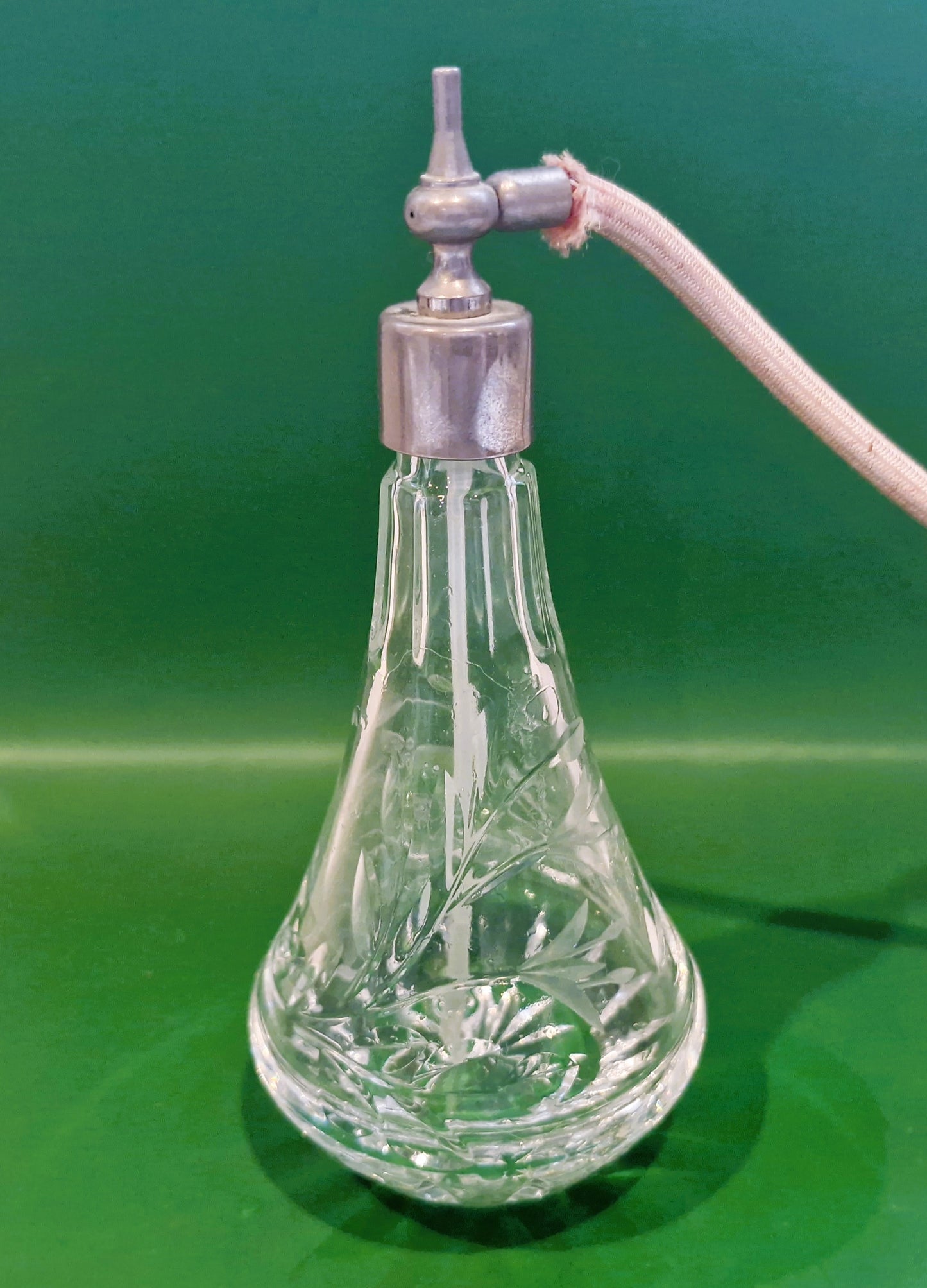 Vintage Stuart Crystal Perfume Atomizer: Teardrop Pink Puffer & Tassel