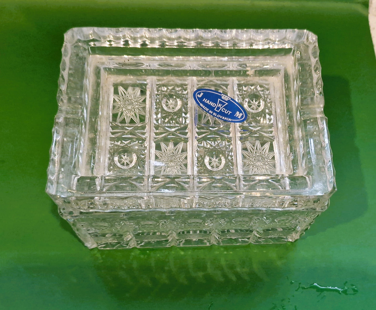 Hand Cut Crystal Box with Lid: Vintage Czech Bohemia Glass
