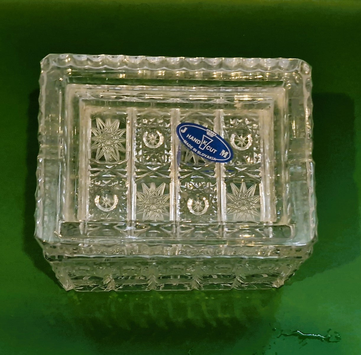 Hand Cut Crystal Box with Lid: Vintage Czech Bohemia Glass
