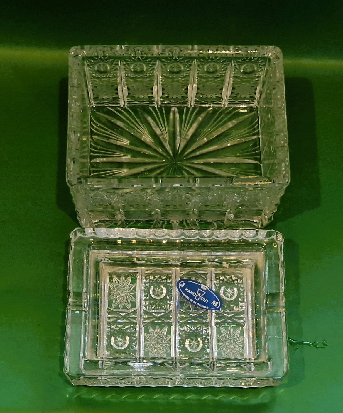 Hand Cut Crystal Box with Lid: Vintage Czech Bohemia Glass