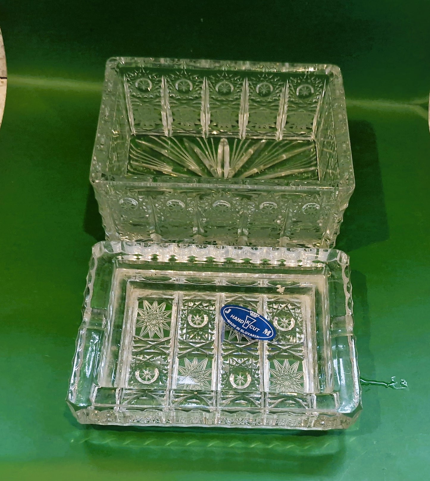 Hand Cut Crystal Box with Lid: Vintage Czech Bohemia Glass