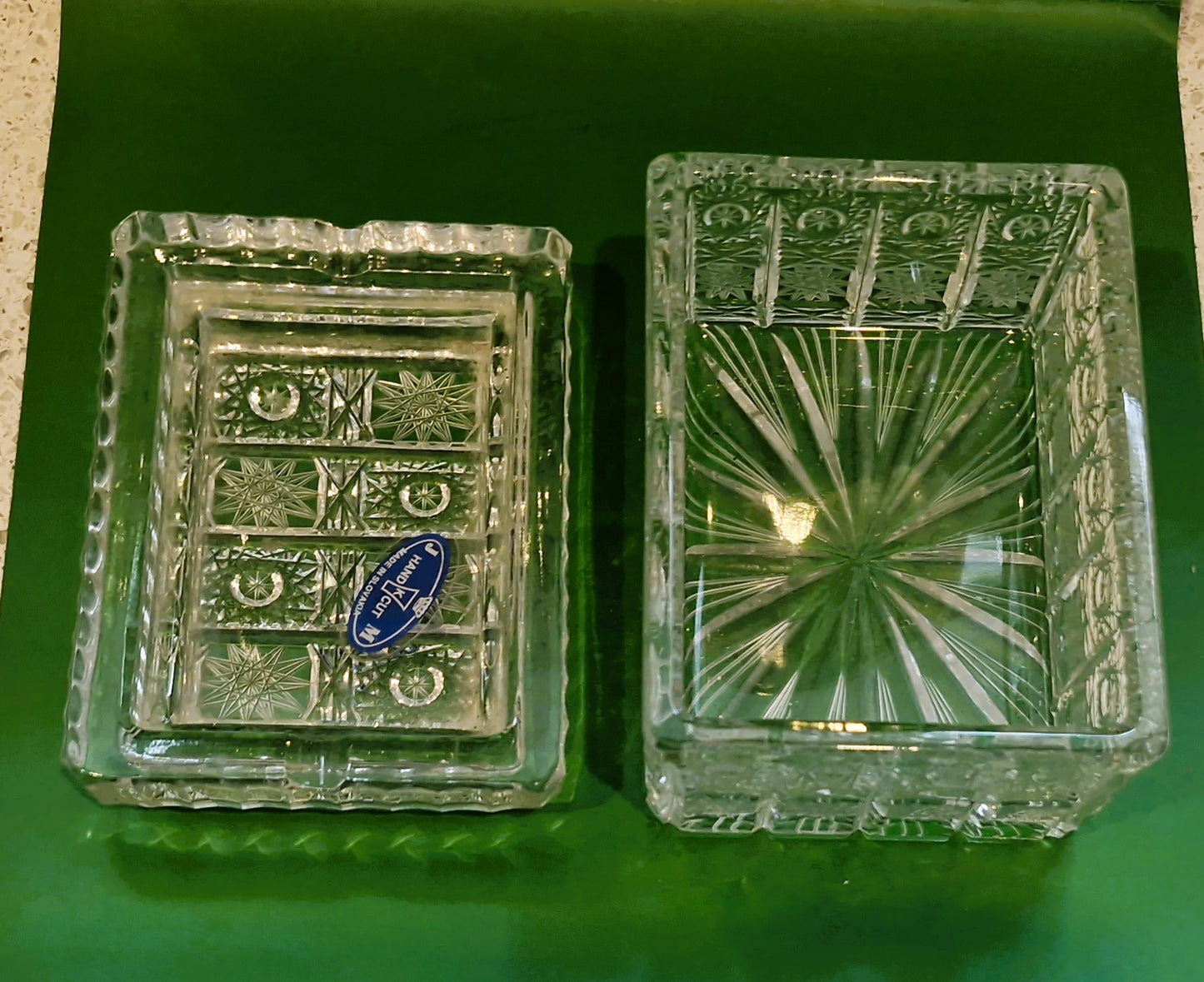 Hand Cut Crystal Box with Lid: Vintage Czech Bohemia Glass
