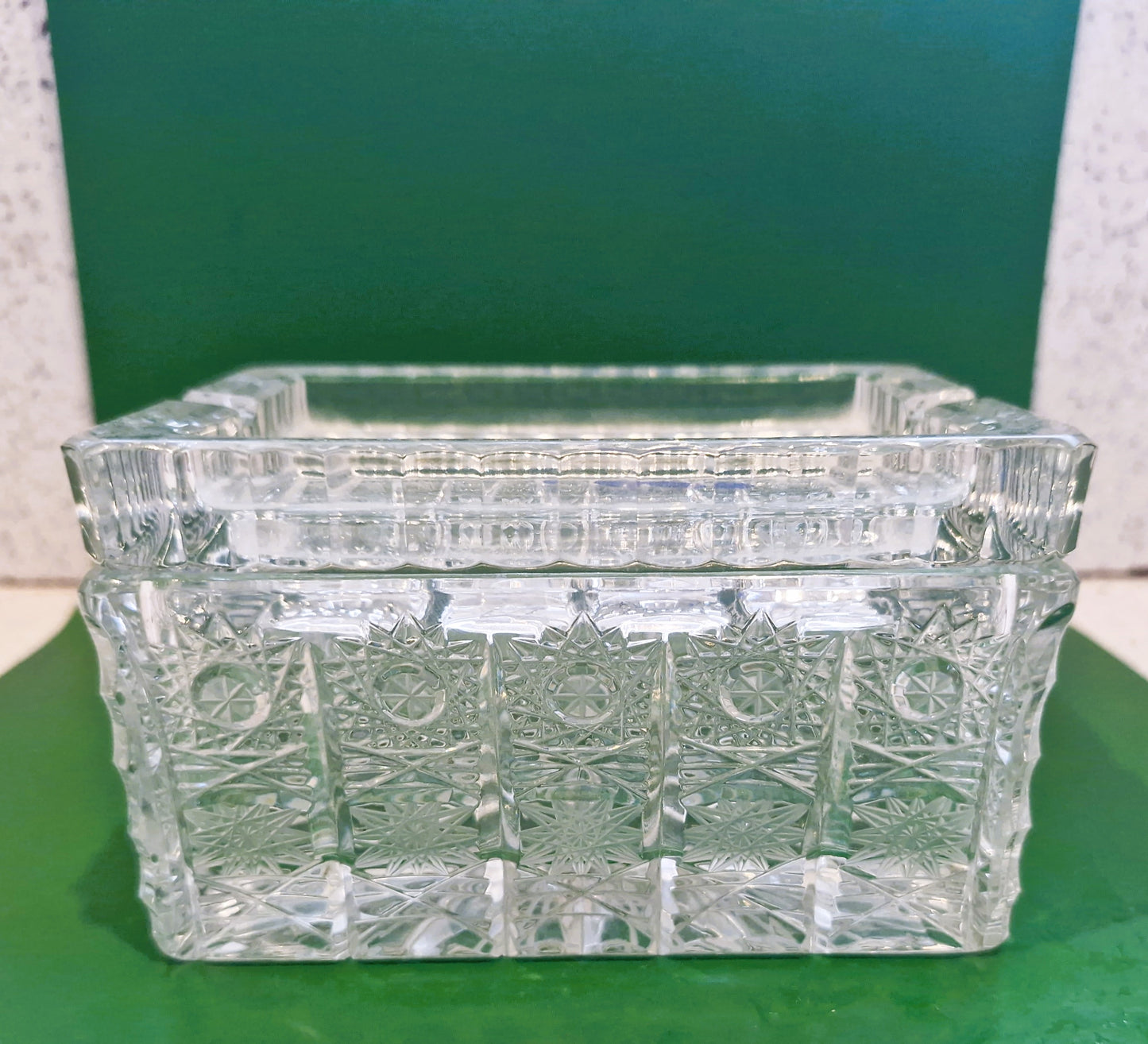 Hand Cut Crystal Box with Lid: Vintage Czech Bohemia Glass