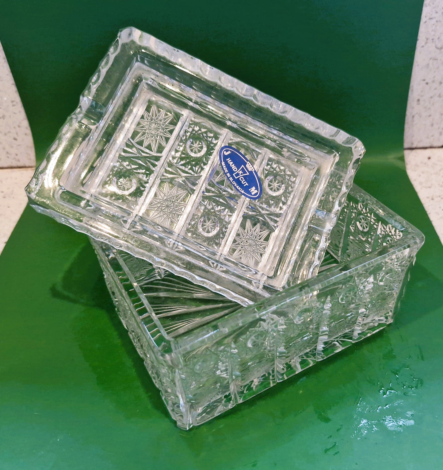 Hand Cut Crystal Box with Lid: Vintage Czech Bohemia Glass