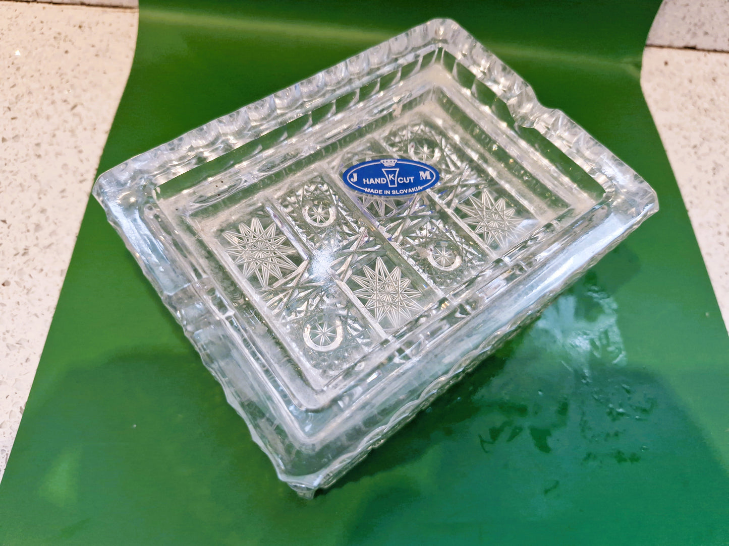 Hand Cut Crystal Box with Lid: Vintage Czech Bohemia Glass