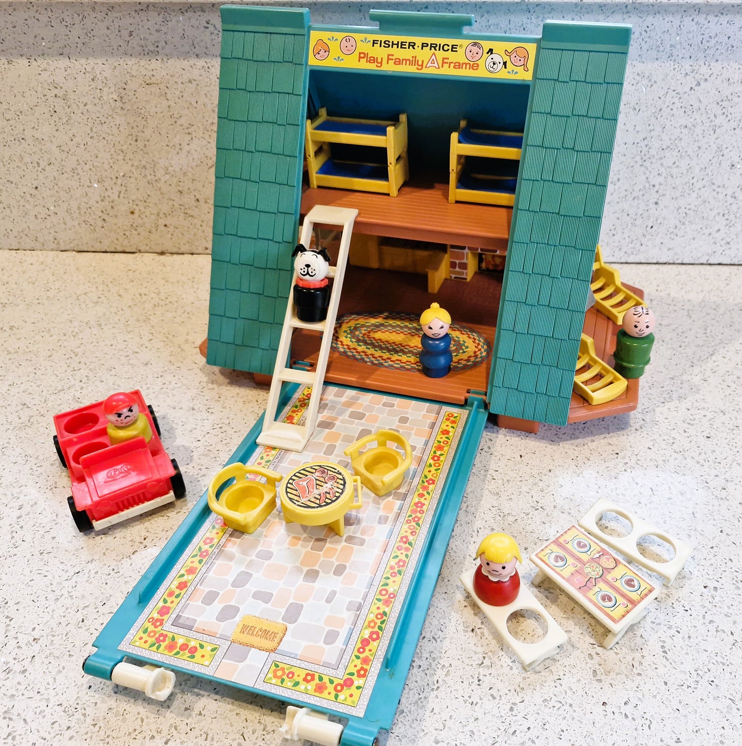 Fisher-Price Play Family A Frame House, Fisher Price A frame House, complete, Vintage Fisher Price Toys, 1970s