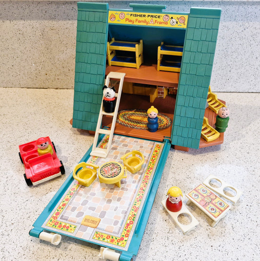 Fisher-Price Play Family A Frame House, Fisher Price A frame House, complete, Vintage Fisher Price Toys, 1970s