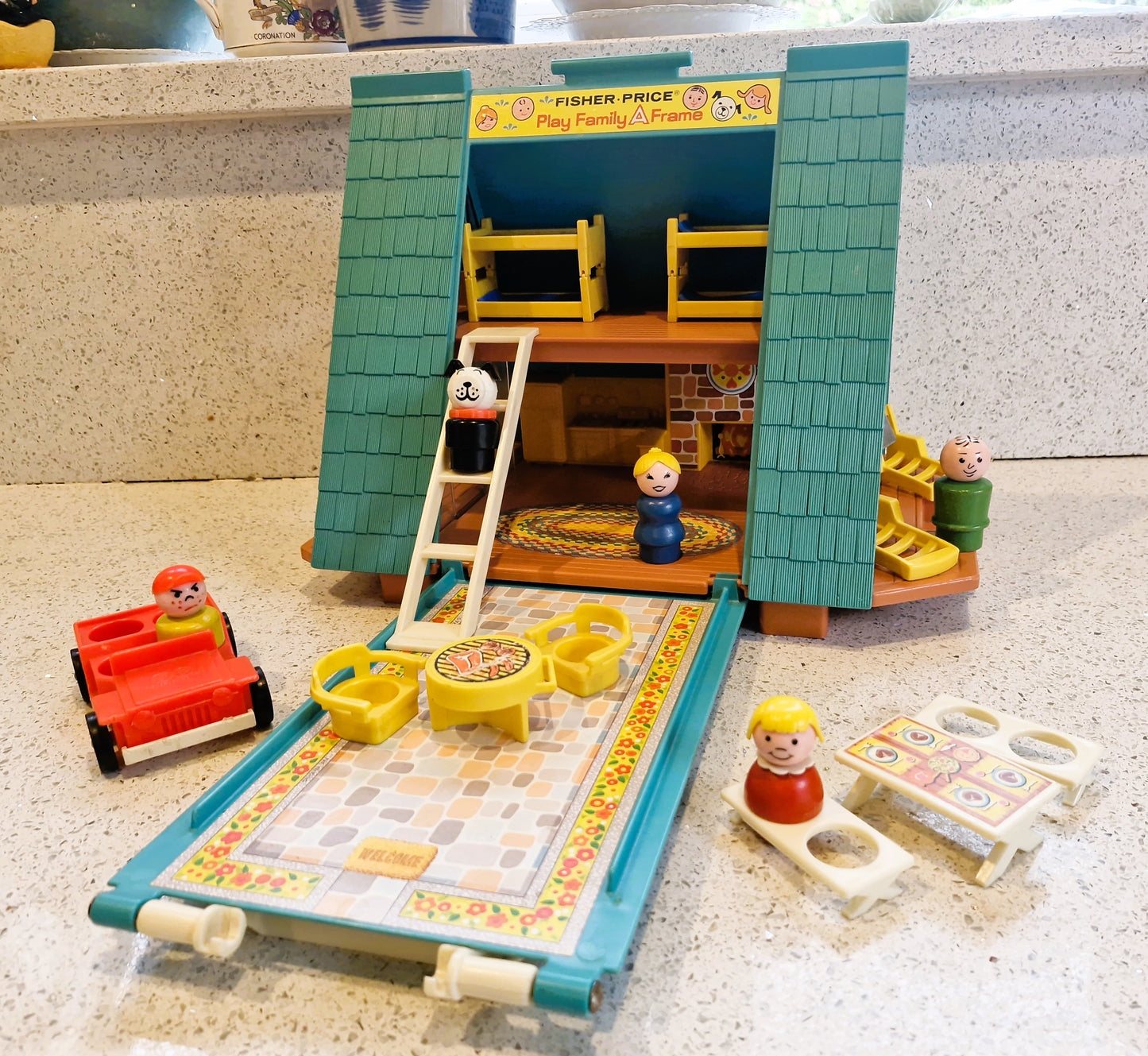 Fisher-Price Play Family A Frame House, Fisher Price A frame House, complete, Vintage Fisher Price Toys, 1970s