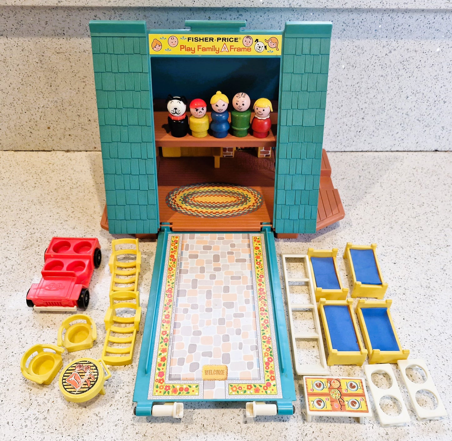Fisher-Price Play Family A Frame House, Fisher Price A frame House, complete, Vintage Fisher Price Toys, 1970s