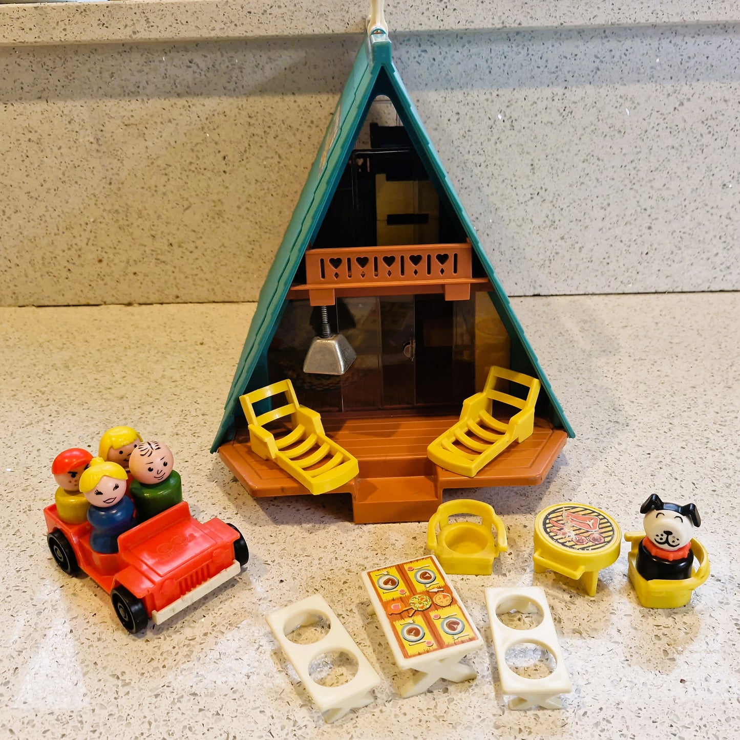 Fisher-Price Play Family A Frame House, Fisher Price A frame House, complete, Vintage Fisher Price Toys, 1970s