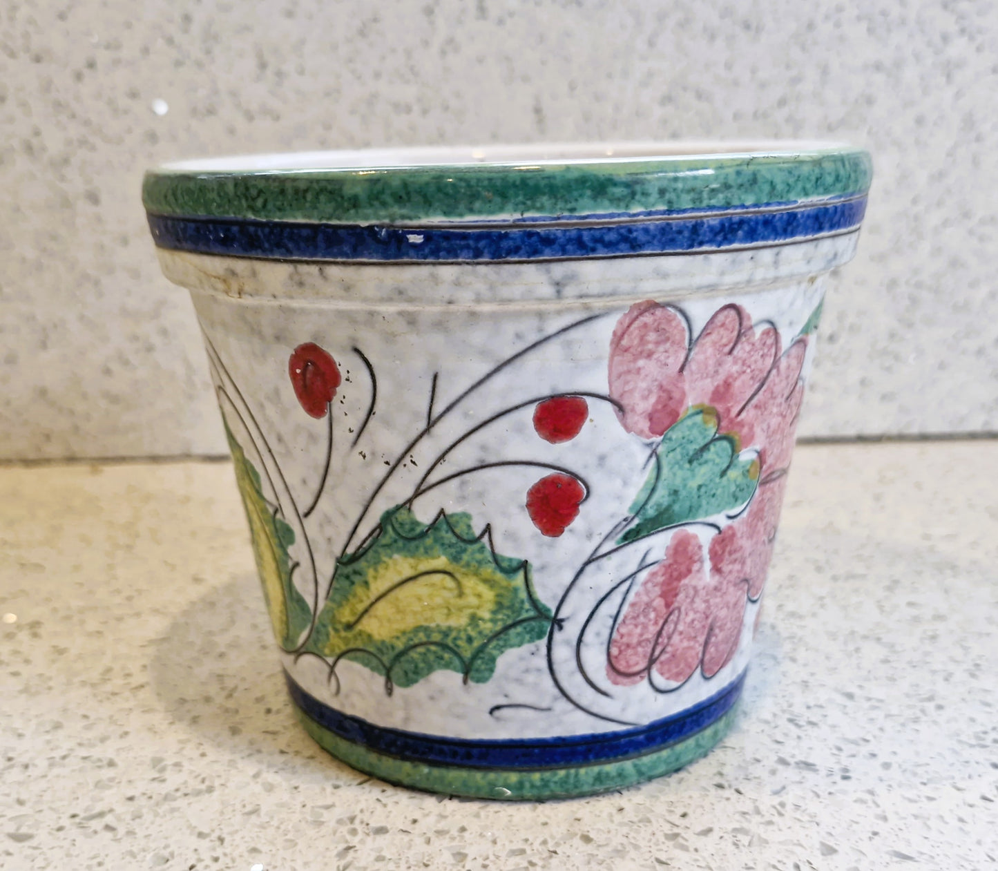 Vintage Italian Plant pot,  Indoor planter, Hand Painted, Mediteranian, Lava, Hand Made