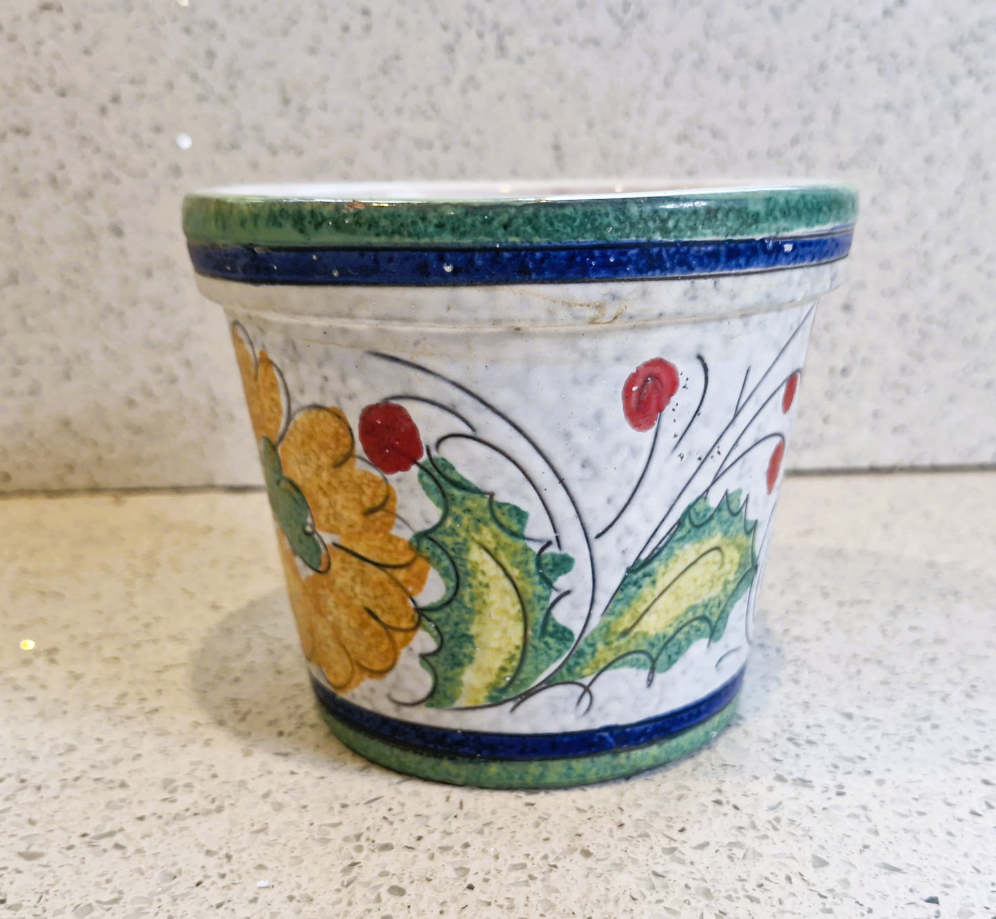Vintage Italian Plant pot,  Indoor planter, Hand Painted, Mediteranian, Lava, Hand Made