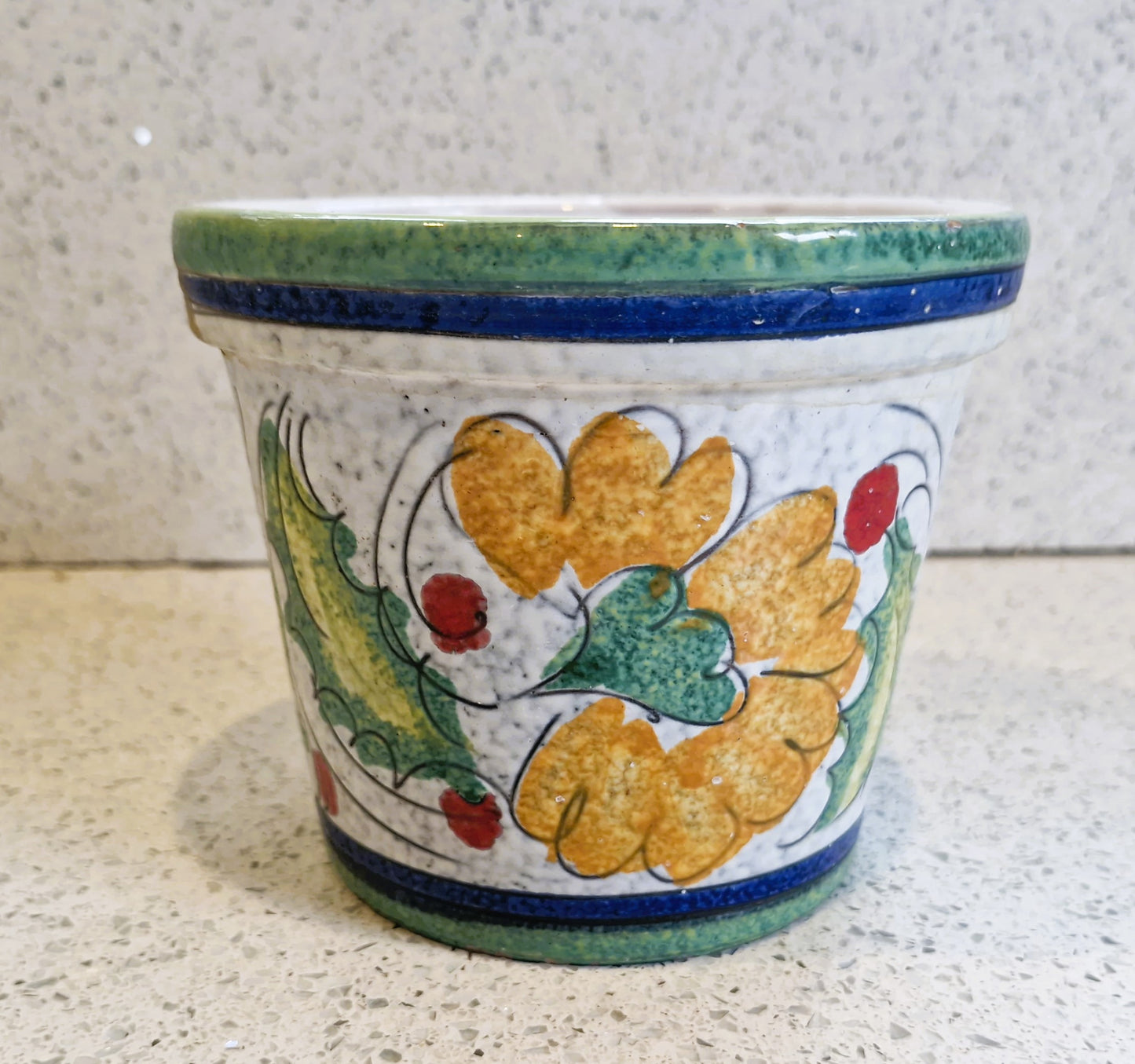 Vintage Italian Plant pot,  Indoor planter, Hand Painted, Mediteranian, Lava, Hand Made