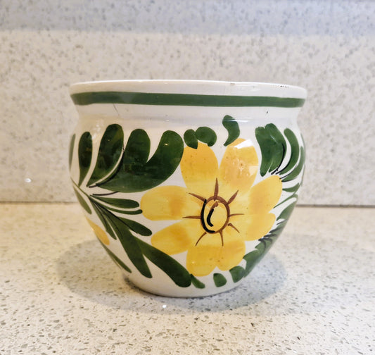 Vintage Hand Painted Sunflower Plant Pot: Mediterranean Indoor Planter