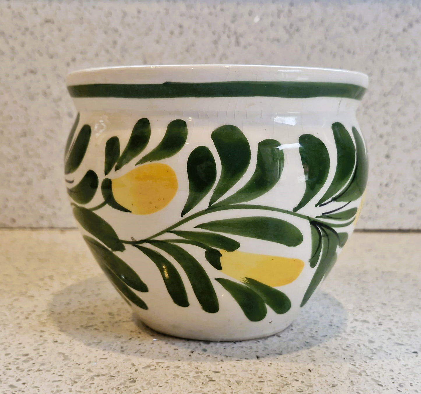 Vintage Hand Painted Sunflower Plant Pot: Mediterranean Indoor Planter