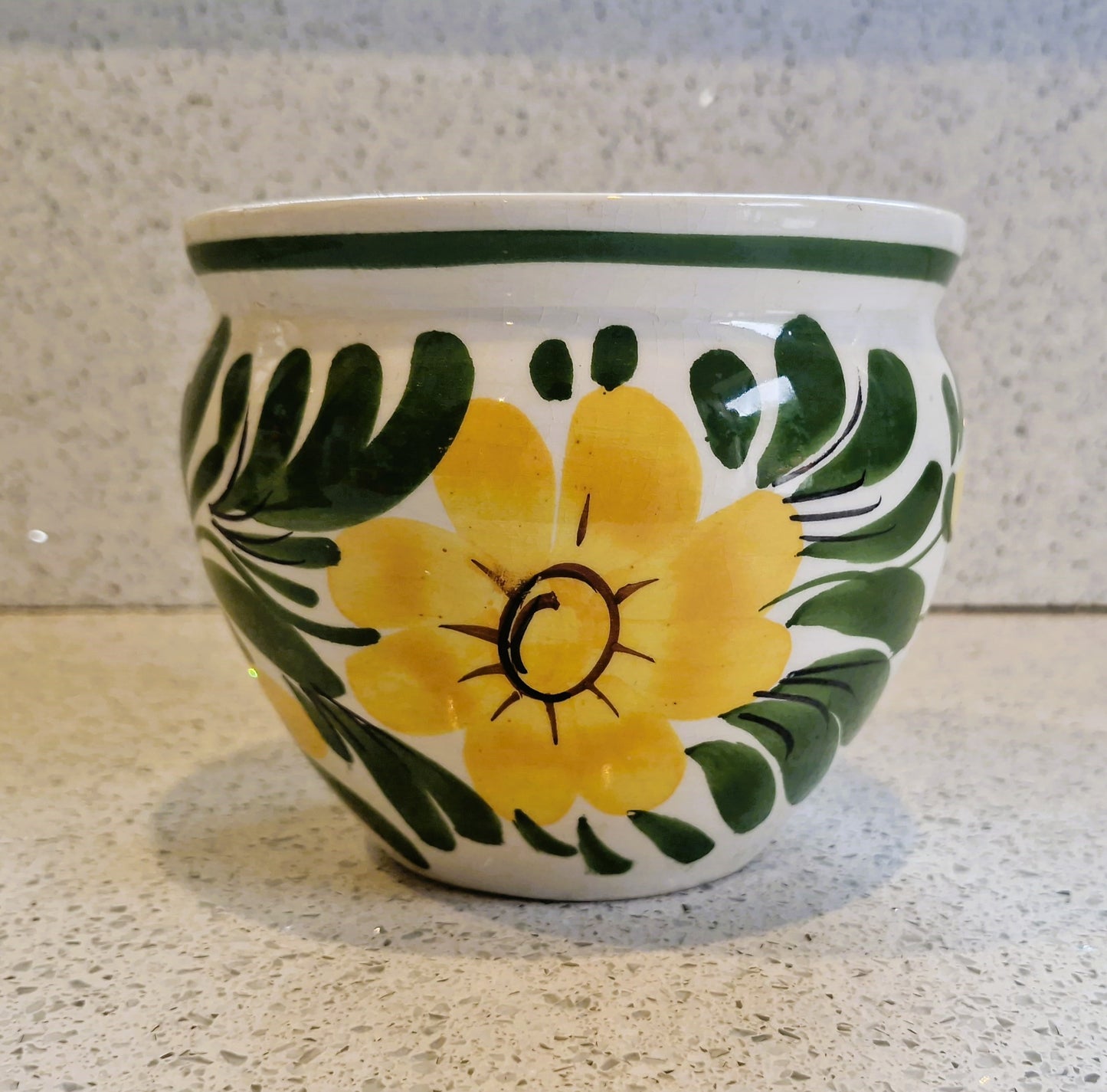 Vintage Hand Painted Sunflower Plant Pot: Mediterranean Indoor Planter
