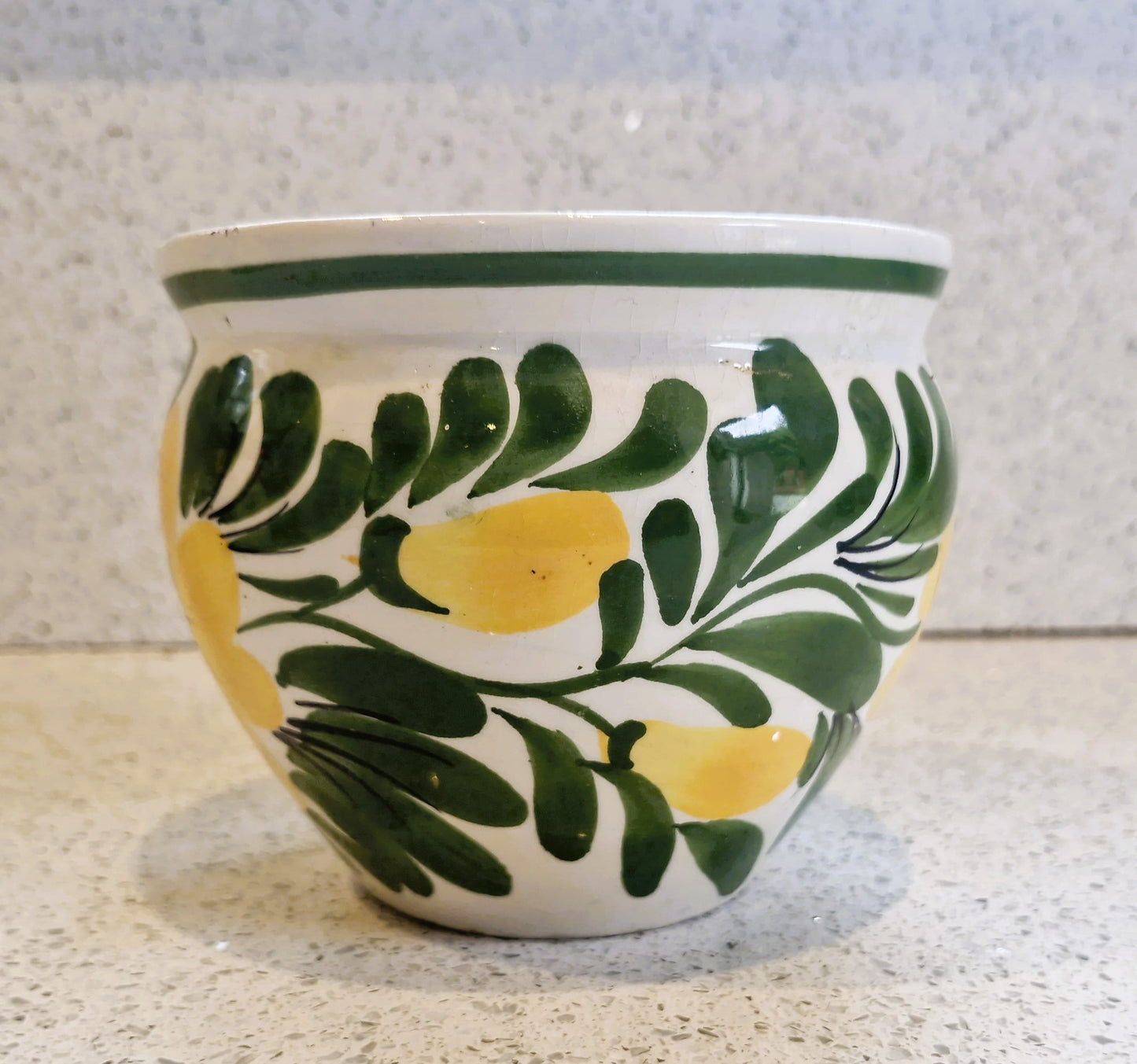 Vintage Hand Painted Sunflower Plant Pot: Mediterranean Indoor Planter