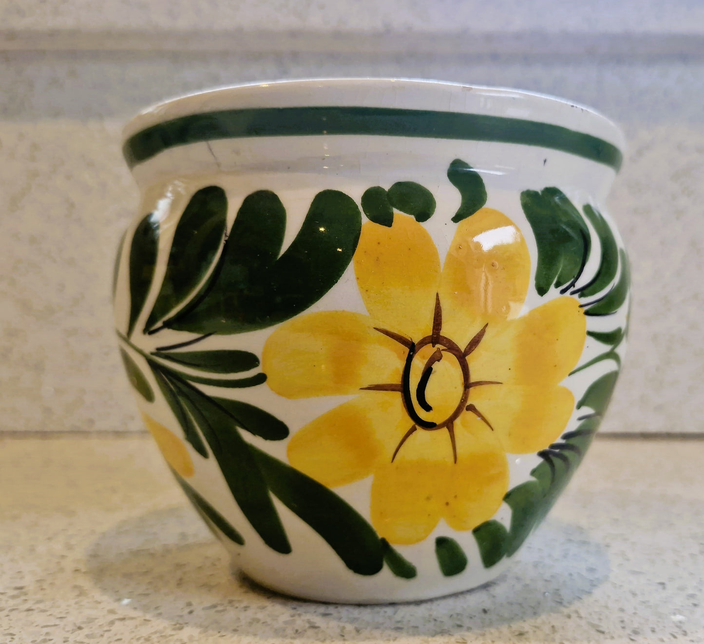 Vintage Hand Painted Sunflower Plant Pot: Mediterranean Indoor Planter
