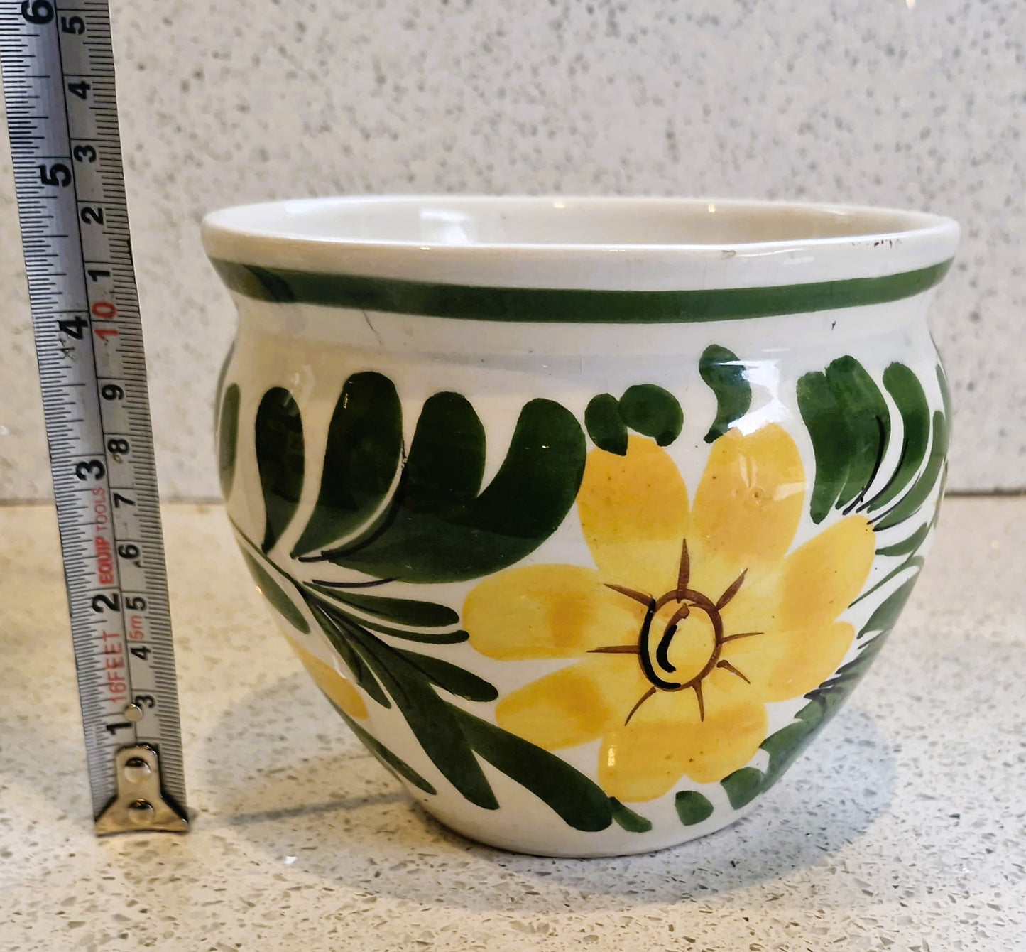 Vintage Hand Painted Sunflower Plant Pot: Mediterranean Indoor Planter