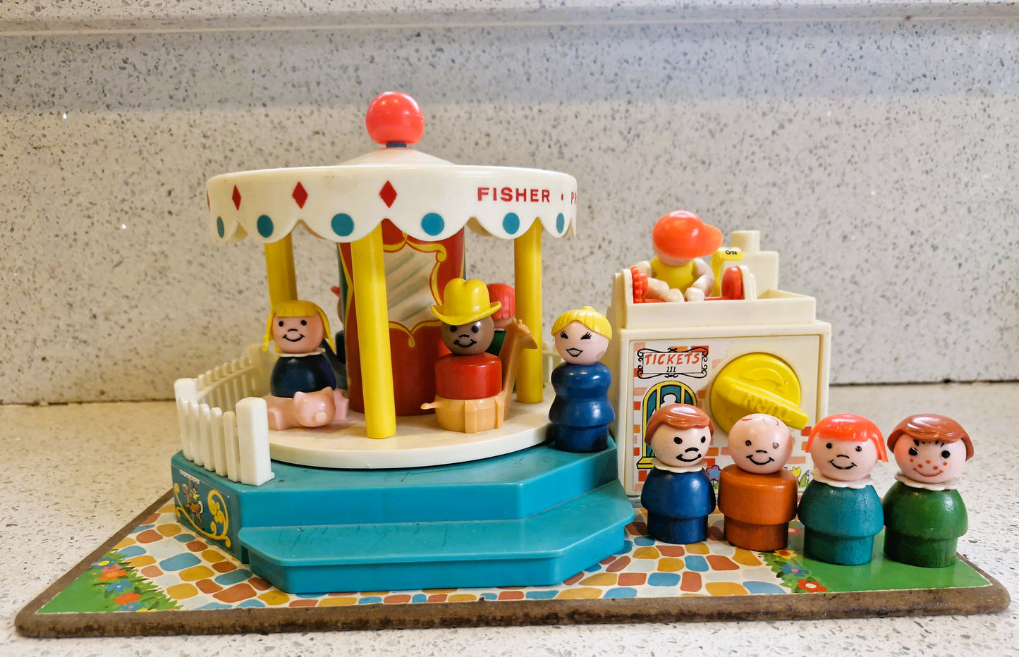 Vintage Fisher Price Merry-Go-Round - Rare Wooden Little People