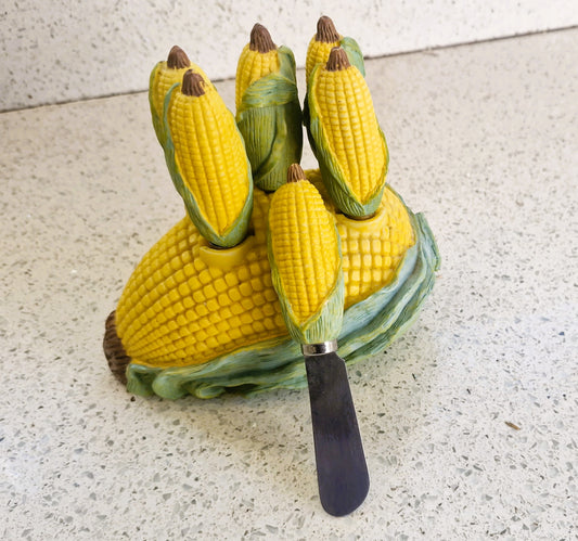 Vintage Sweetcorn Butter Spreader Set: Corn on the cob serving, Corn on the cob Butter spreaders
