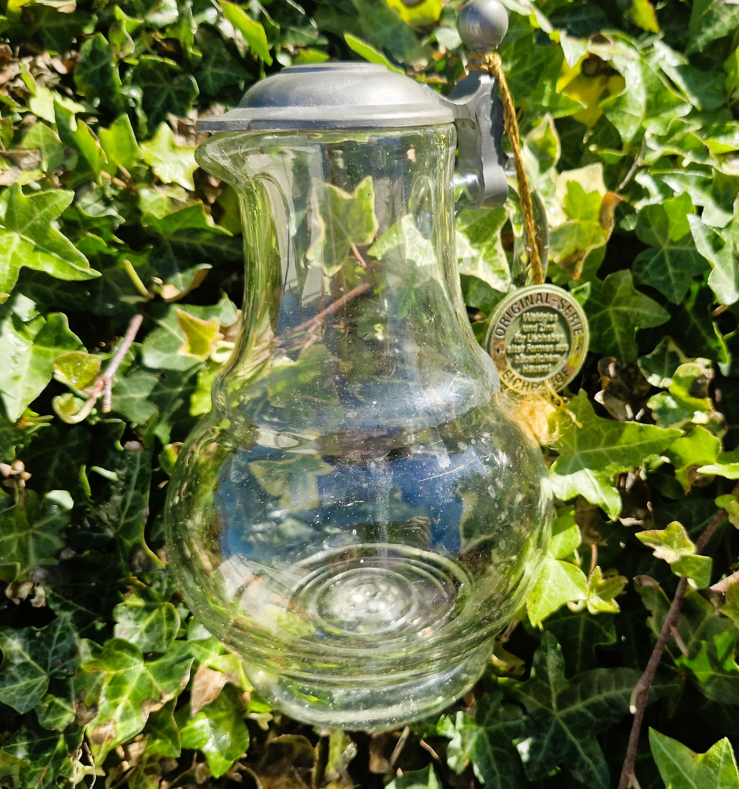 Vintage Whiskey Water Jug, Pewter Top, Water Jug, Whiskey Water Jug, Serie, Original, German, Waldglas, Pewter Pitcher: