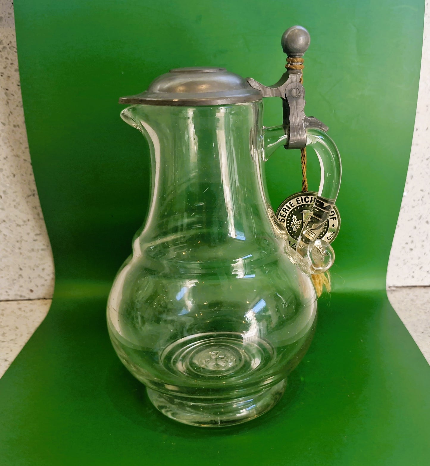 Vintage Whiskey Water Jug, Pewter Top, Water Jug, Whiskey Water Jug, Serie, Original, German, Waldglas, Pewter Pitcher:
