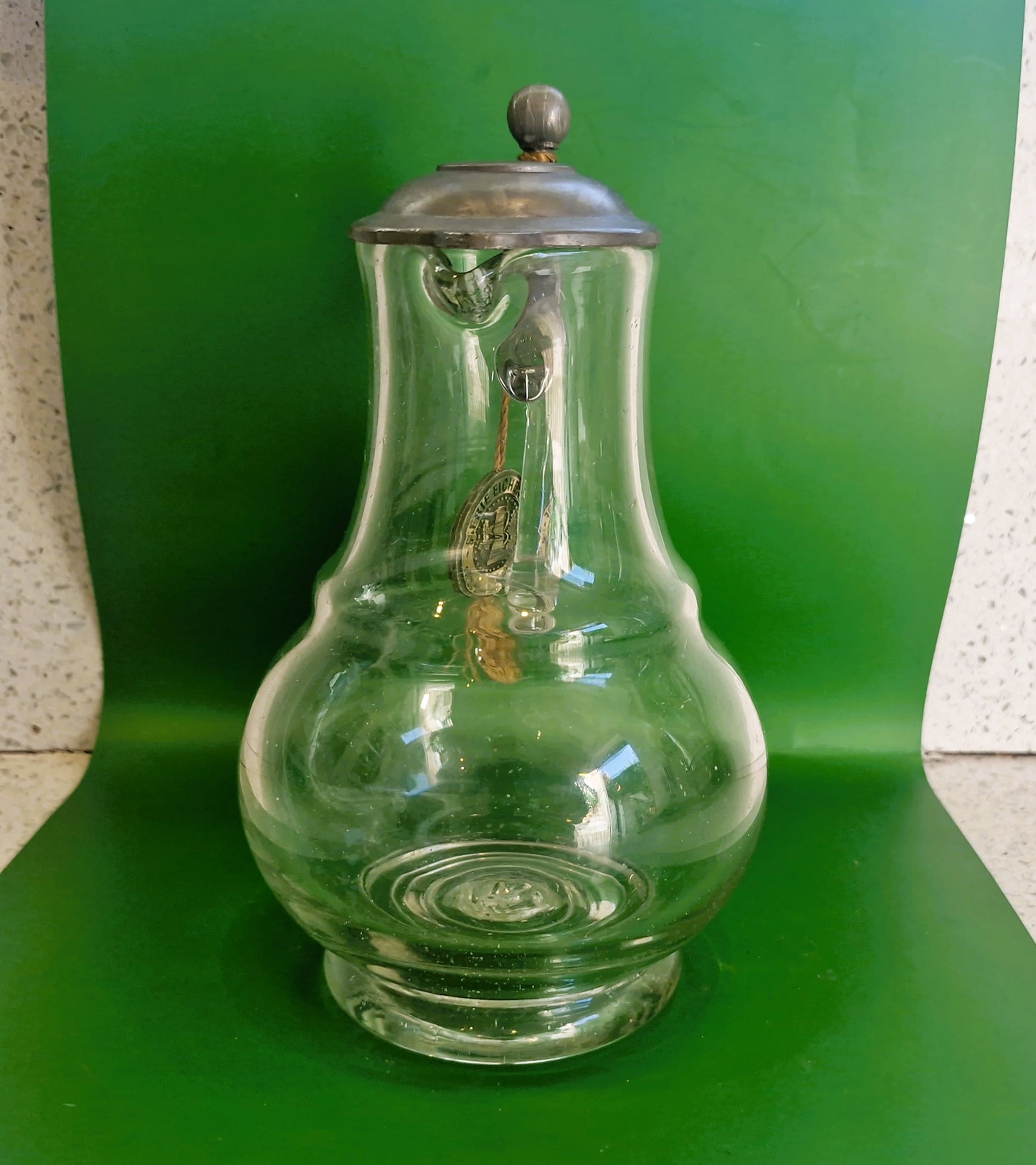 Vintage Whiskey Water Jug, Pewter Top, Water Jug, Whiskey Water Jug, Serie, Original, German, Waldglas, Pewter Pitcher: