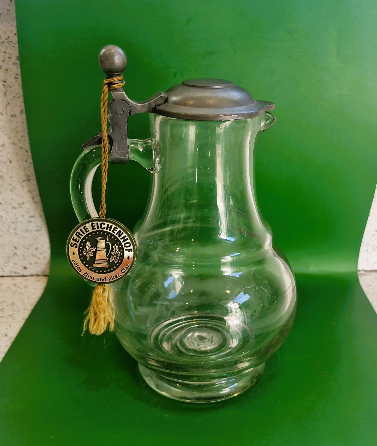 Vintage Whiskey Water Jug, Pewter Top, Water Jug, Whiskey Water Jug, Serie, Original, German, Waldglas, Pewter Pitcher: