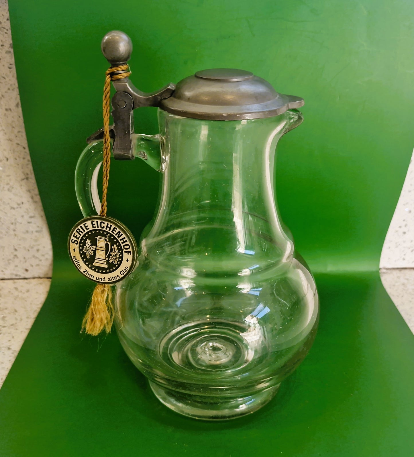 Vintage Whiskey Water Jug, Pewter Top, Water Jug, Whiskey Water Jug, Serie, Original, German, Waldglas, Pewter Pitcher: