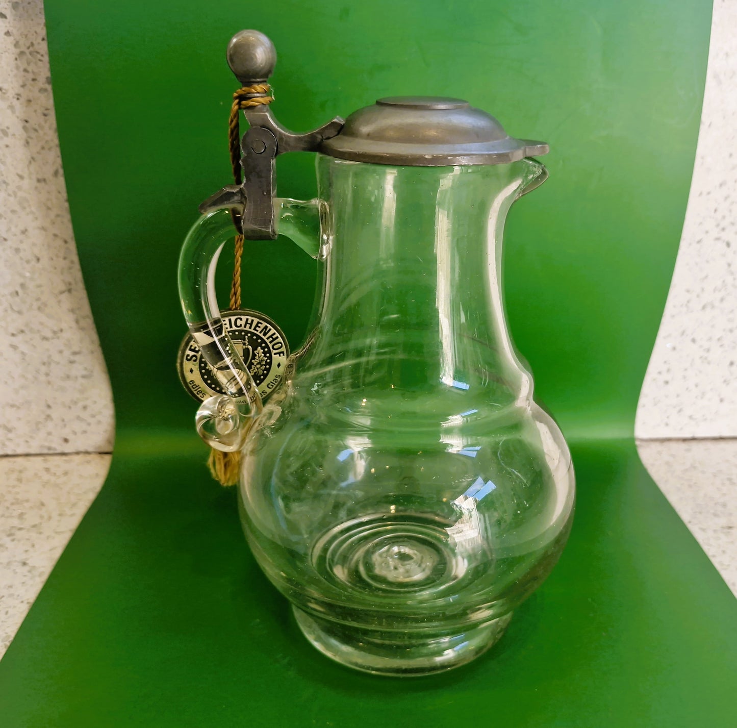 Vintage Whiskey Water Jug, Pewter Top, Water Jug, Whiskey Water Jug, Serie, Original, German, Waldglas, Pewter Pitcher:
