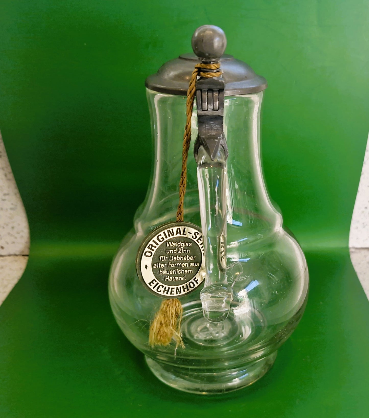 Vintage Whiskey Water Jug, Pewter Top, Water Jug, Whiskey Water Jug, Serie, Original, German, Waldglas, Pewter Pitcher: