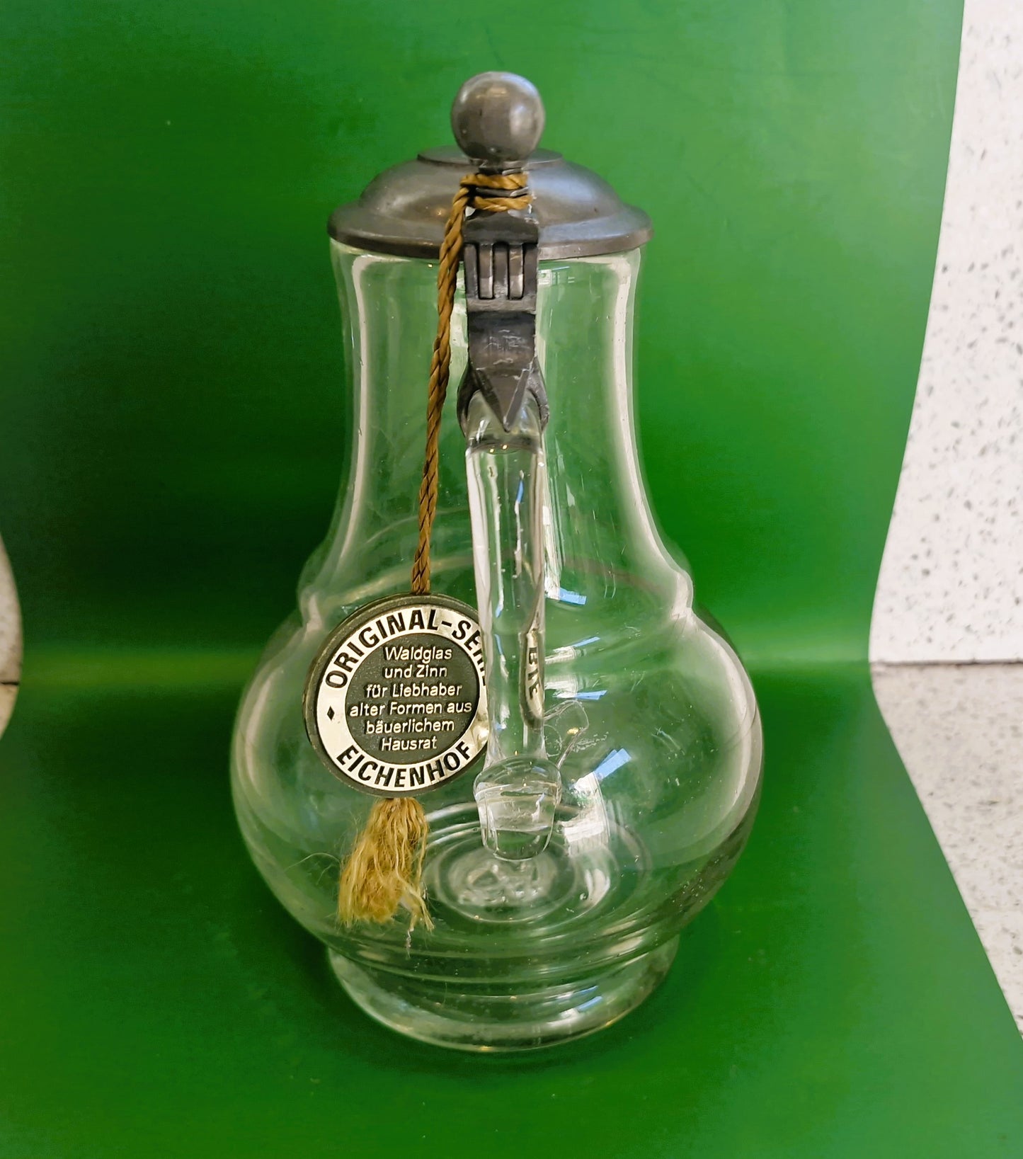 Vintage Whiskey Water Jug, Pewter Top, Water Jug, Whiskey Water Jug, Serie, Original, German, Waldglas, Pewter Pitcher: