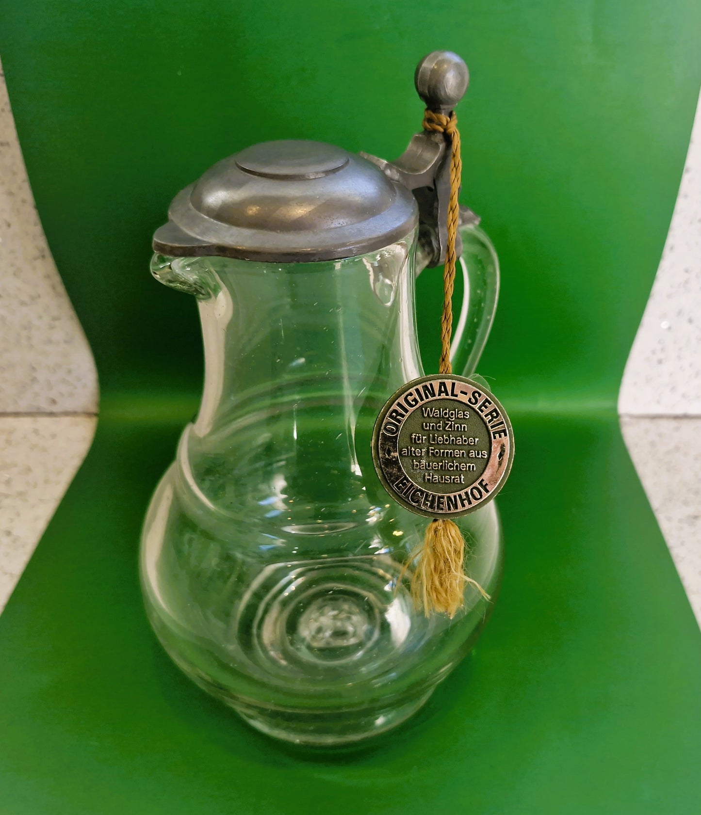 Vintage Whiskey Water Jug, Pewter Top, Water Jug, Whiskey Water Jug, Serie, Original, German, Waldglas, Pewter Pitcher: