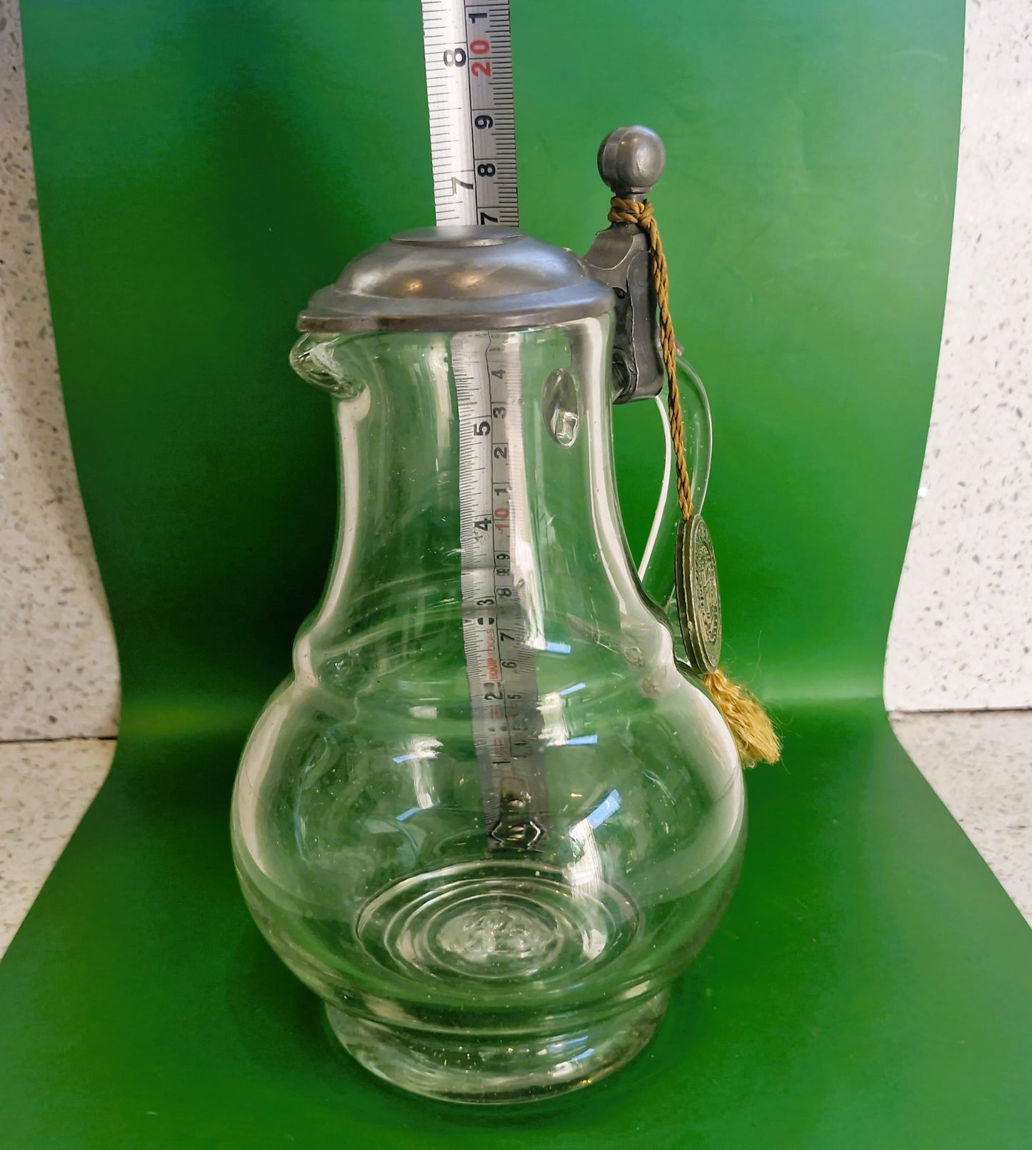 Vintage Whiskey Water Jug, Pewter Top, Water Jug, Whiskey Water Jug, Serie, Original, German, Waldglas, Pewter Pitcher: