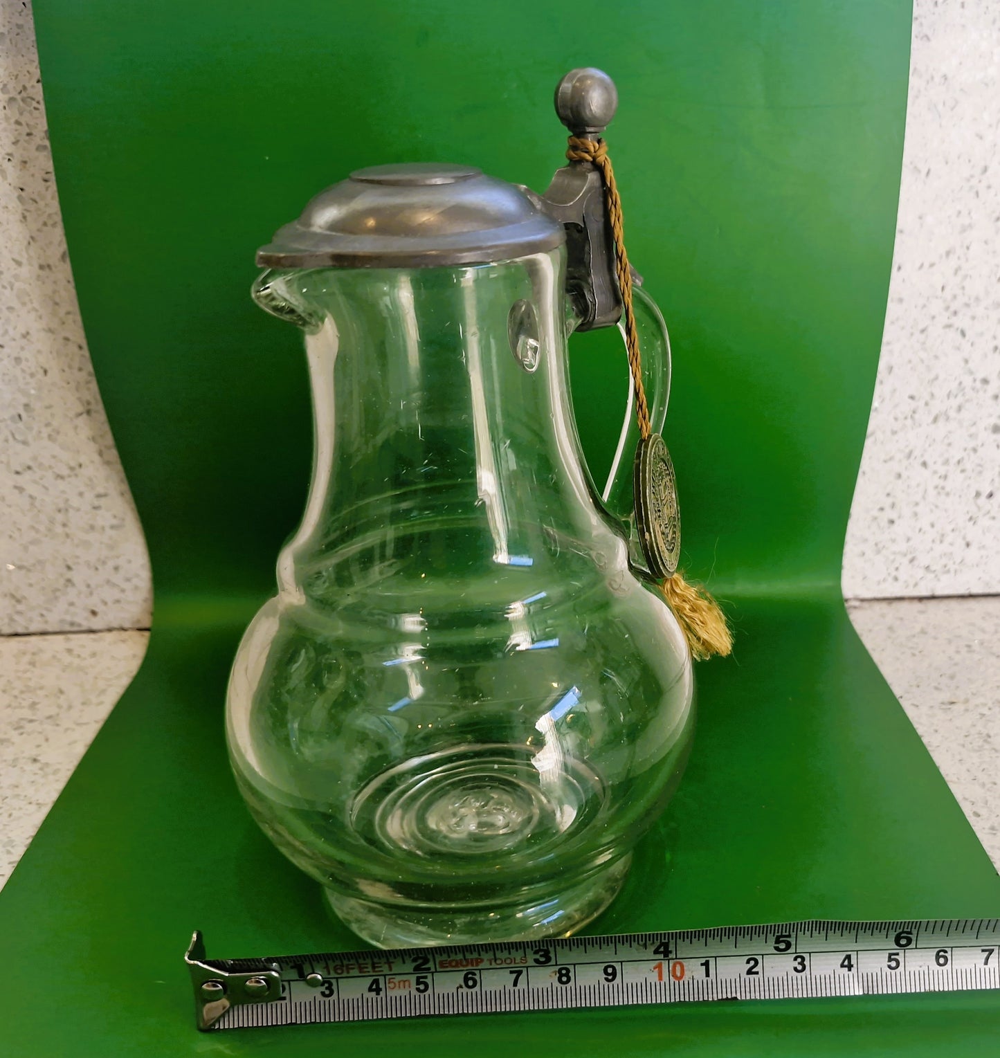 Vintage Whiskey Water Jug, Pewter Top, Water Jug, Whiskey Water Jug, Serie, Original, German, Waldglas, Pewter Pitcher: