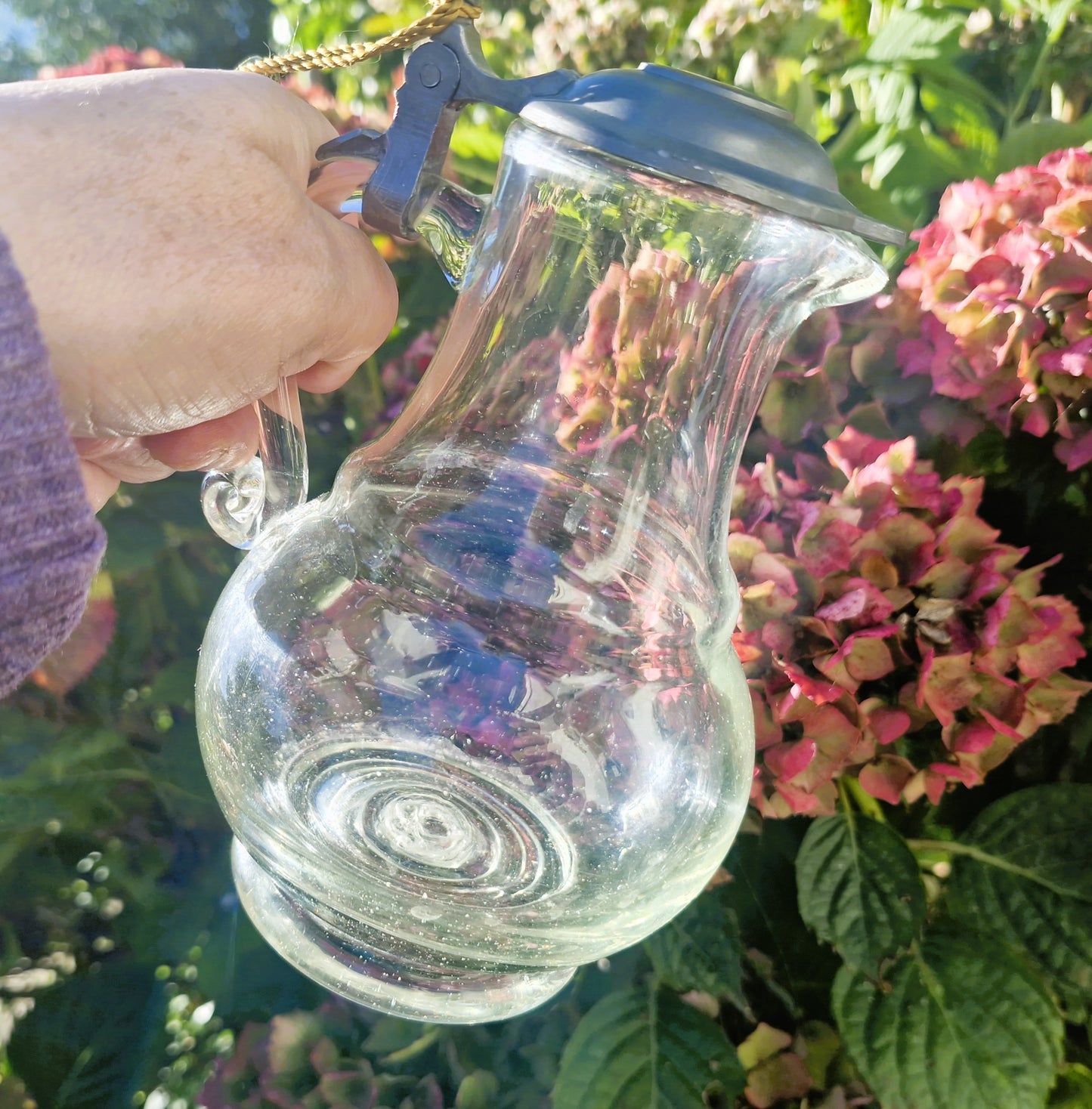 Vintage Whiskey Water Jug, Pewter Top, Water Jug, Whiskey Water Jug, Serie, Original, German, Waldglas, Pewter Pitcher: