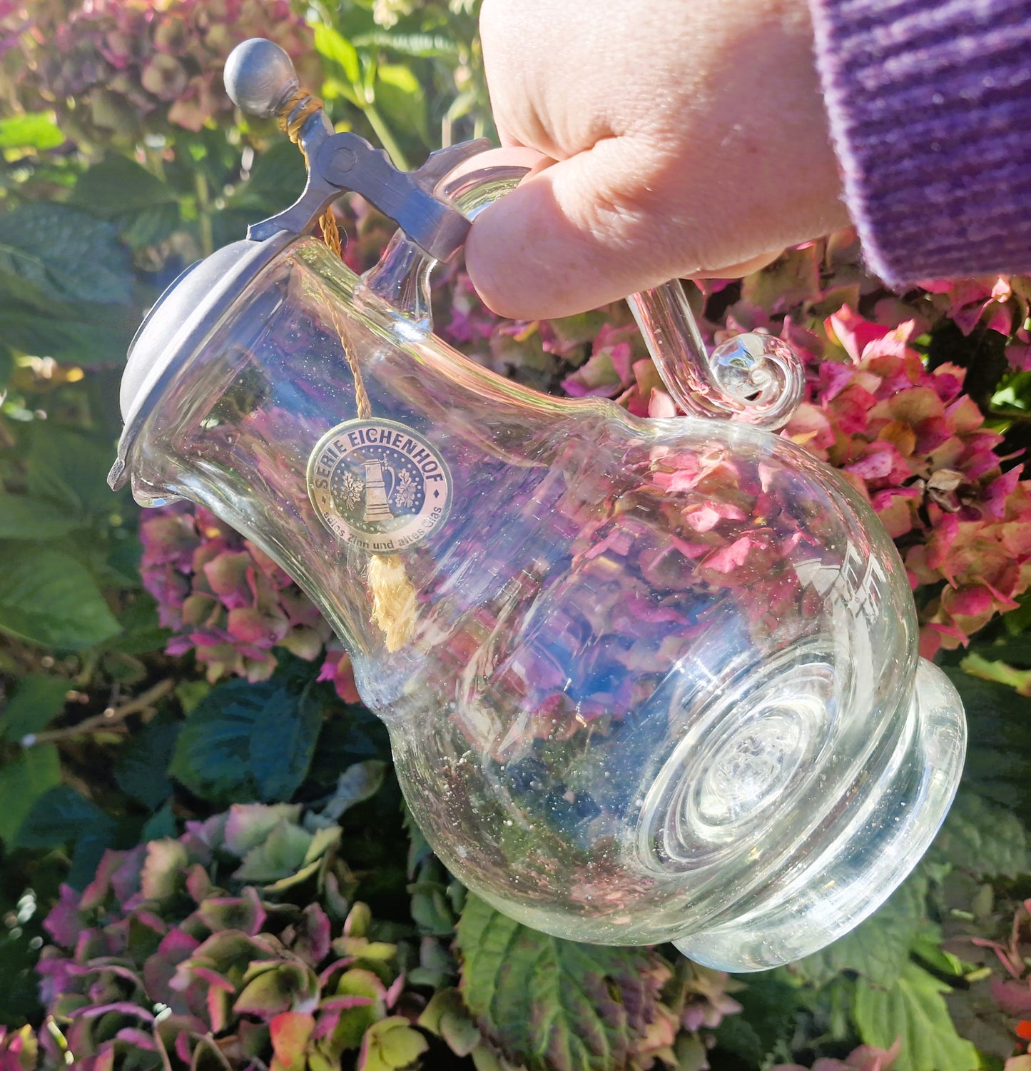 Vintage Whiskey Water Jug, Pewter Top, Water Jug, Whiskey Water Jug, Serie, Original, German, Waldglas, Pewter Pitcher: