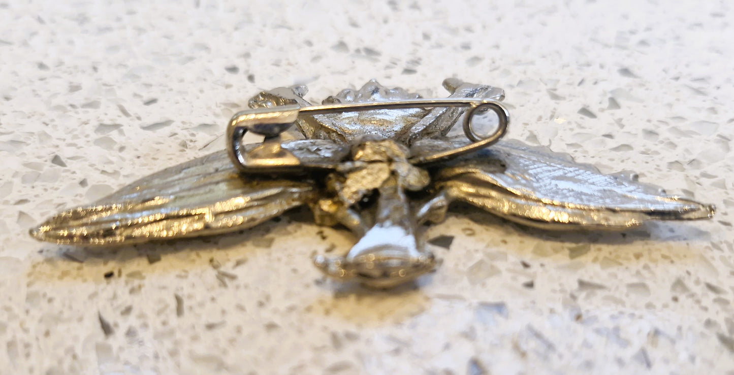 American Eagle Pin Badge, USA, Silver Metal, Shield, Red, White and Blue,