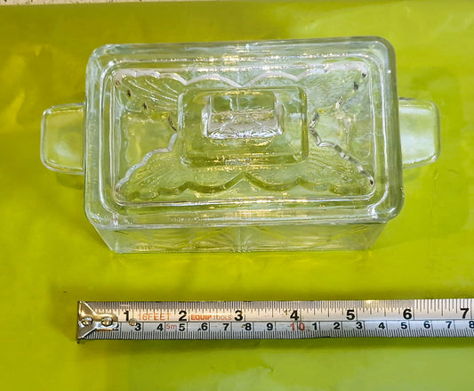 Art Deco Pressed Glass Butter Dish - 1930s English Lidded Dish