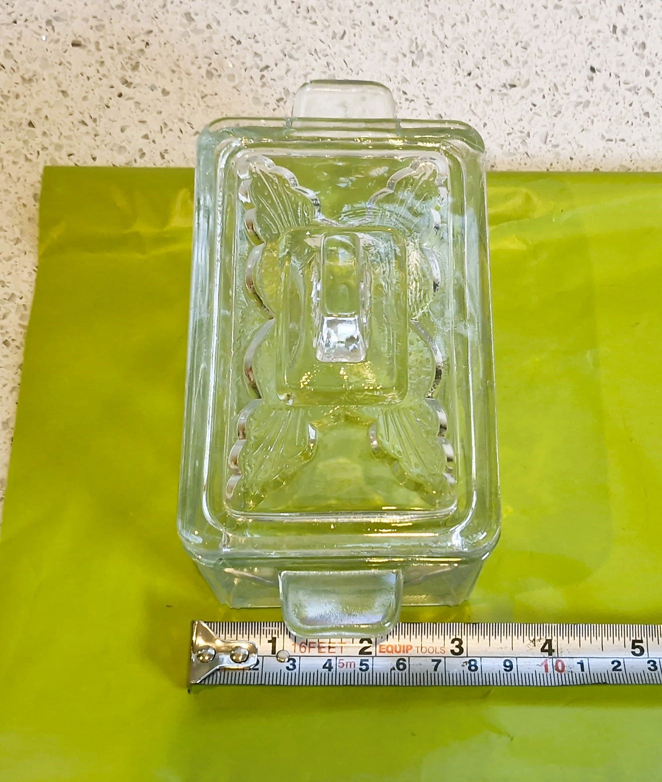 Art Deco Pressed Glass Butter Dish - 1930s English Lidded Dish