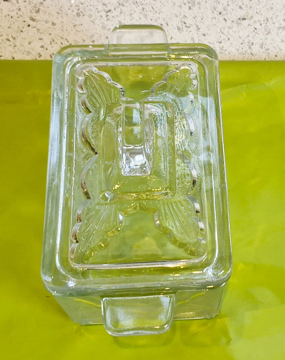 Art Deco Pressed Glass Butter Dish - 1930s English Lidded Dish