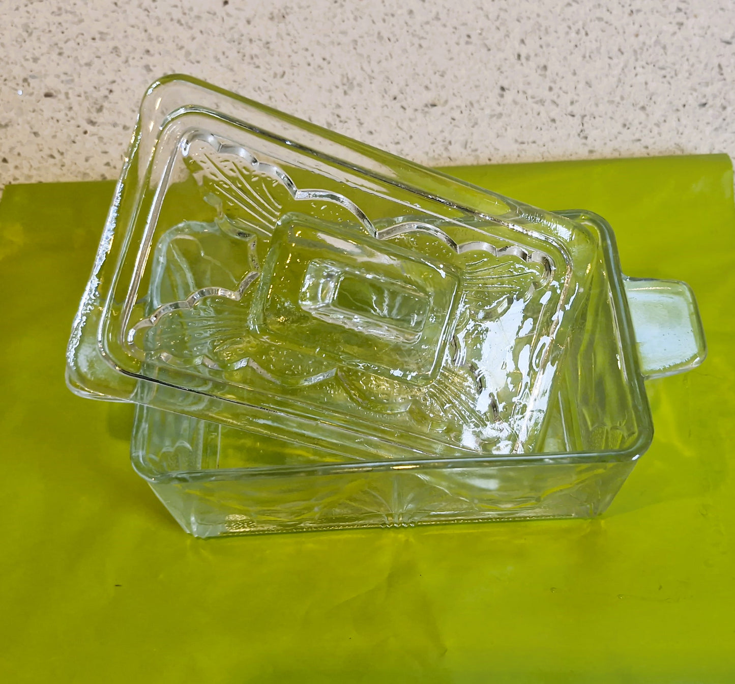 Art Deco Pressed Glass Butter Dish - 1930s English Lidded Dish